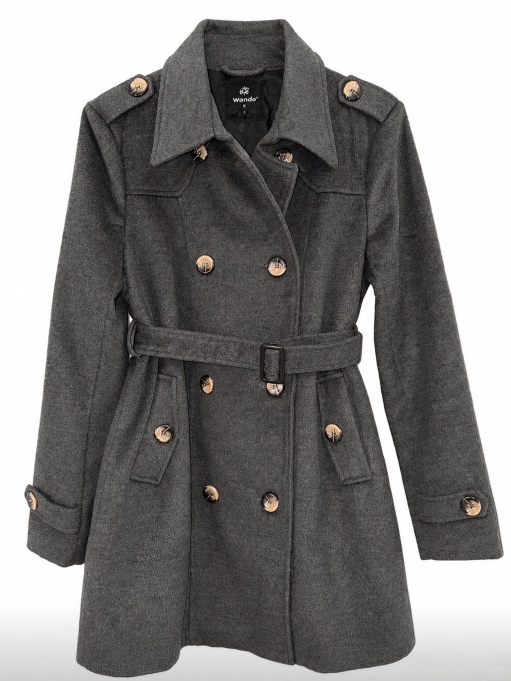 Wantdo Gray Double-Breasted Wool-Blend womens Coat XL